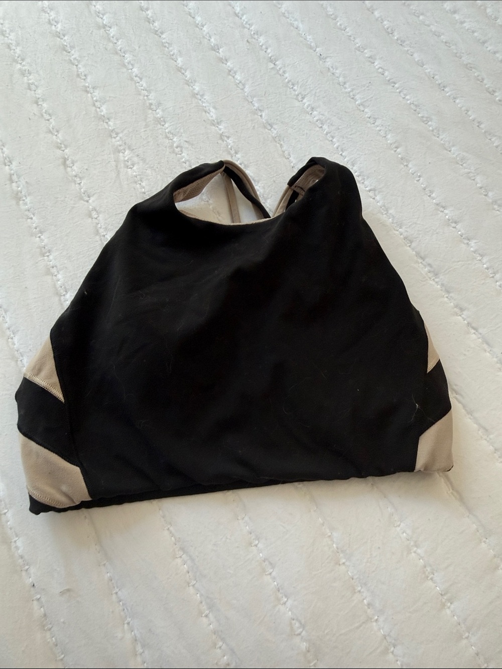 Athleta Black and Beige High-Neck Sports Bra